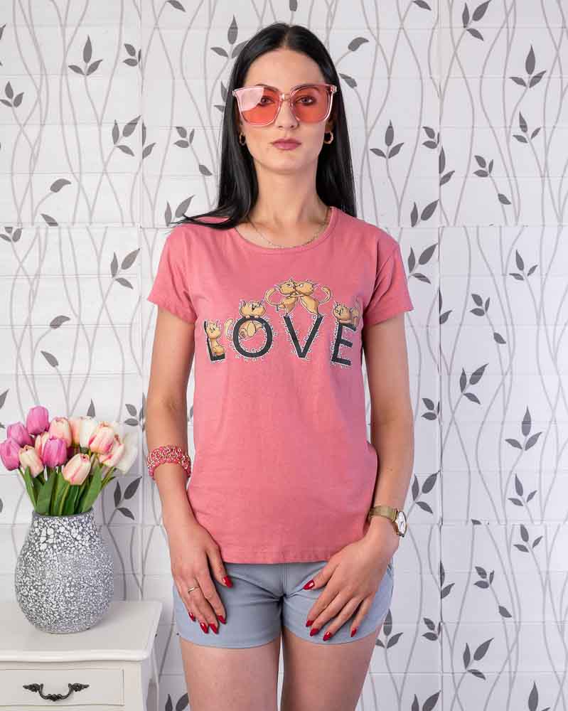 Dámske tričko LOVE CATS - ružové